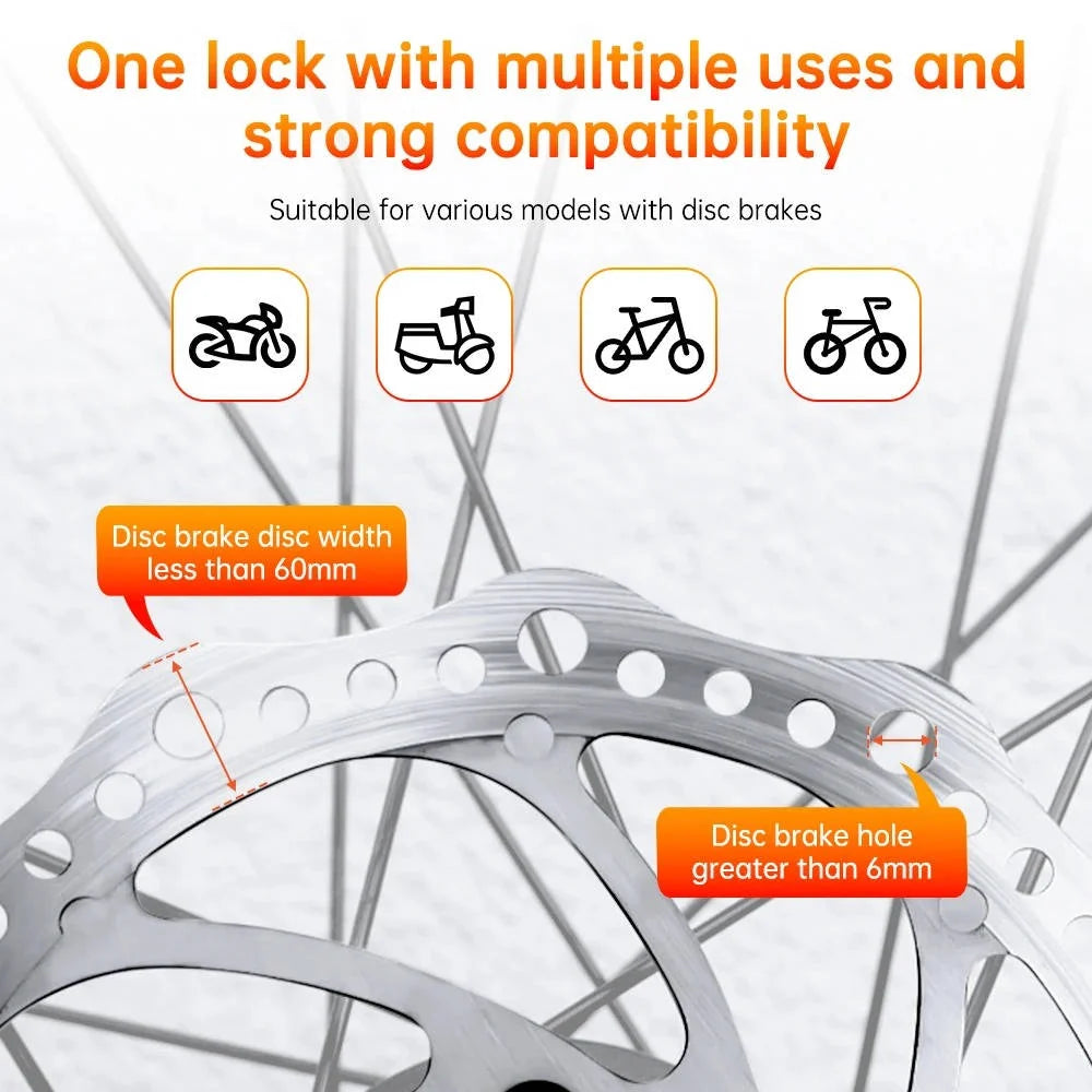 Motorcycle Disc Lock 120dB Motion Alarm IP67 Water-Resistant Rechargeable