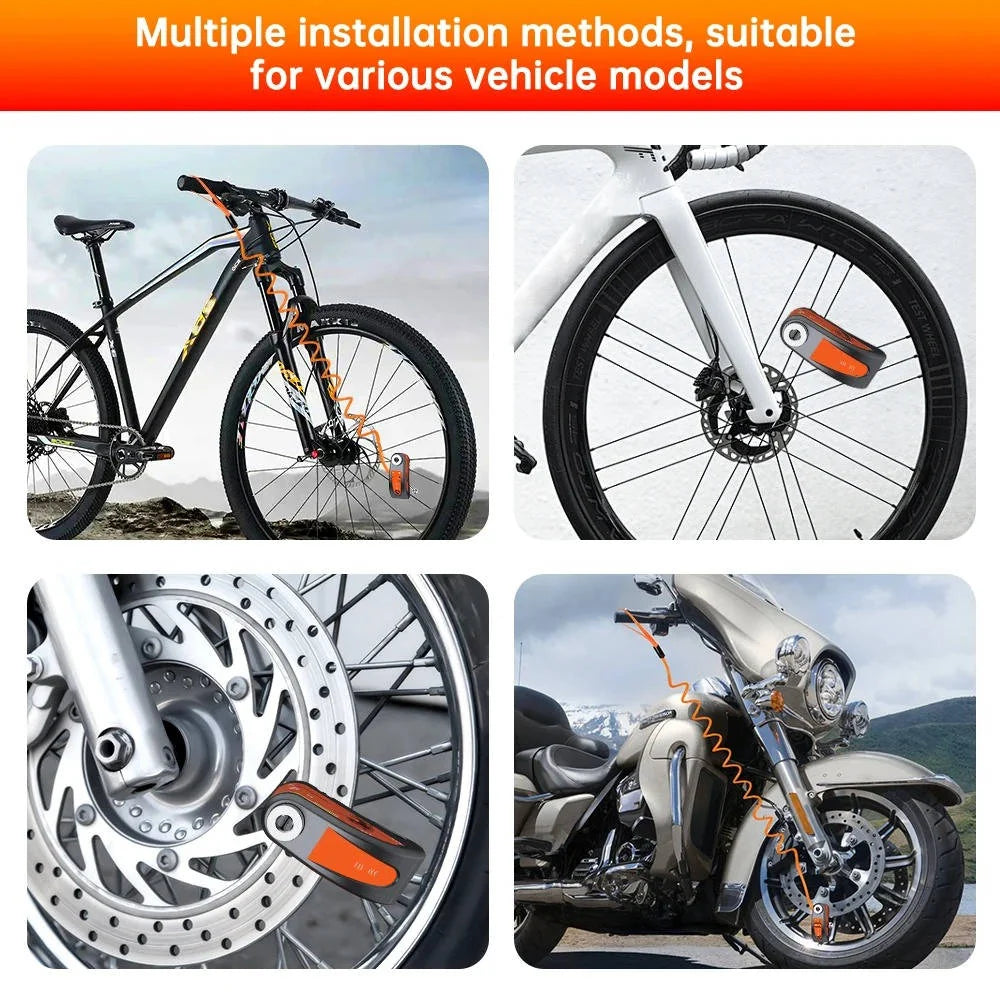 Motorcycle Disc Lock 120dB Motion Alarm IP67 Water-Resistant Rechargeable