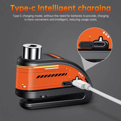 Motorcycle Disc Lock 120dB Motion Alarm IP67 Water-Resistant Rechargeable