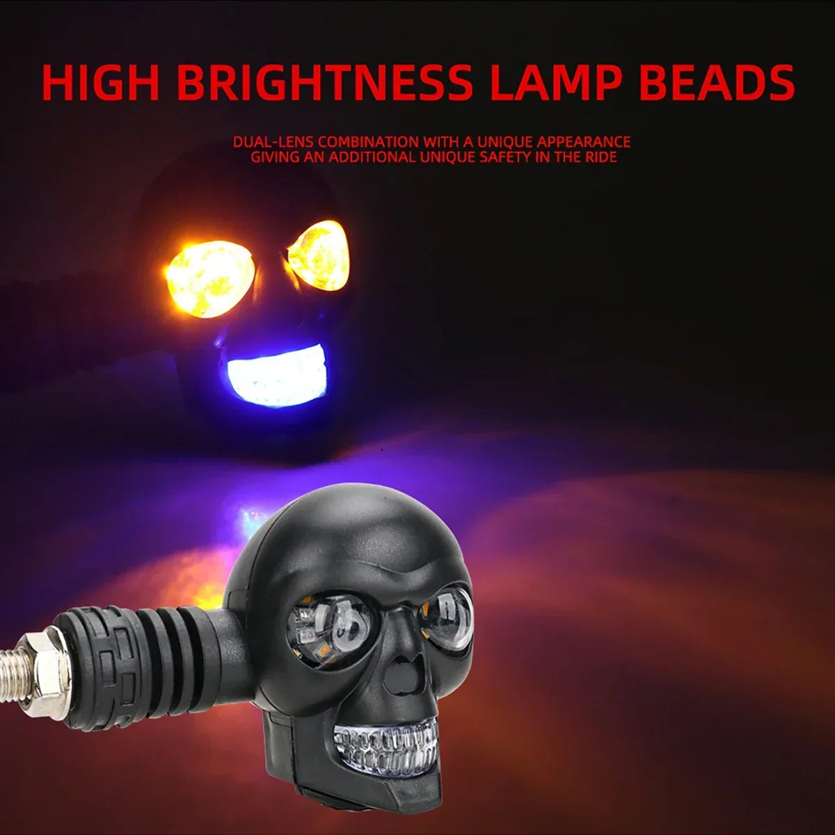 Motorcycle Turn Signal Lights Skull Design Dual-Mode LED