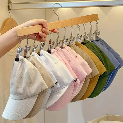 Multi-Clip Clothes Hanger Wooden Bar & 12 Metal Clips
