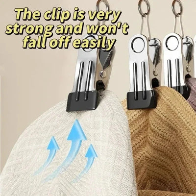 Multi-Clip Clothes Hanger Wooden Bar & 12 Metal Clips