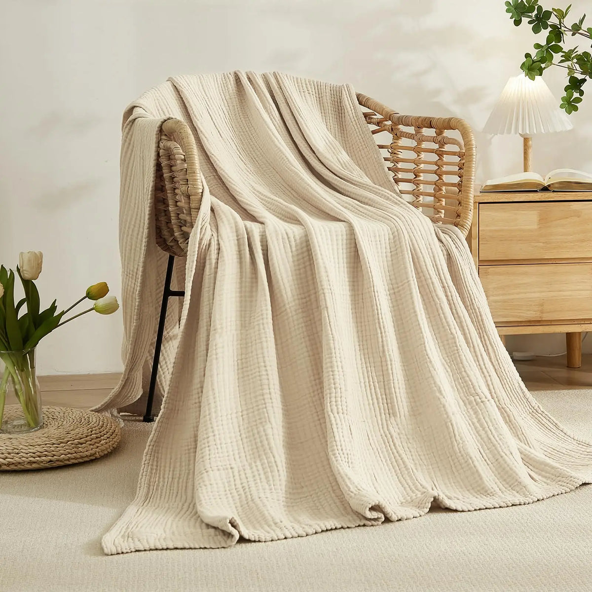 Muslin Throw Blanket Six-Layer Cotton Breathable Moisture-Wicking