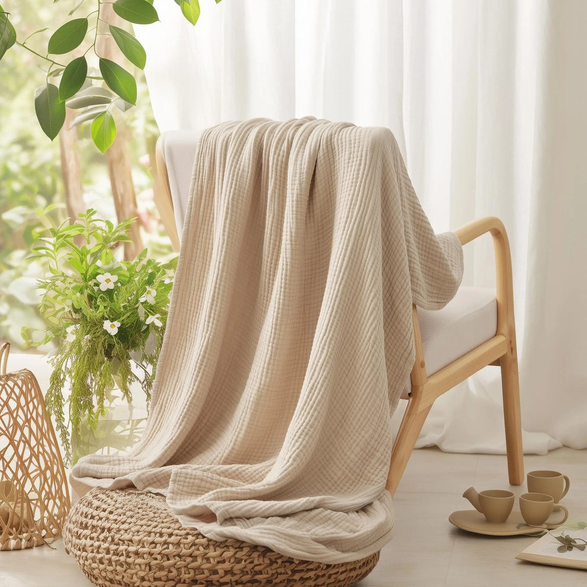 Muslin Throw Blanket Six-Layer Cotton Breathable Moisture-Wicking
