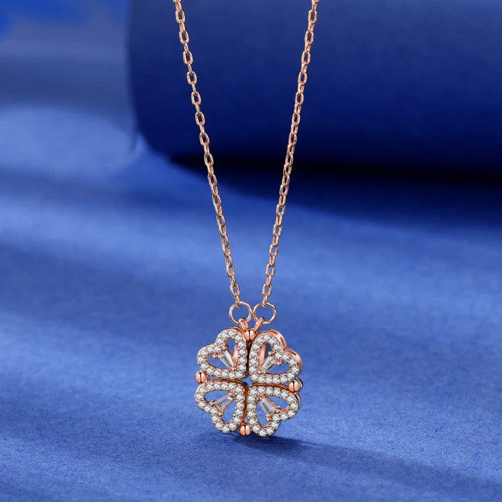 Necklace Four-Heart Clover Adjustable Chain & Eternal Rose Box