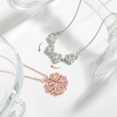 Necklace Four-Heart Clover Adjustable Chain & Eternal Rose Box