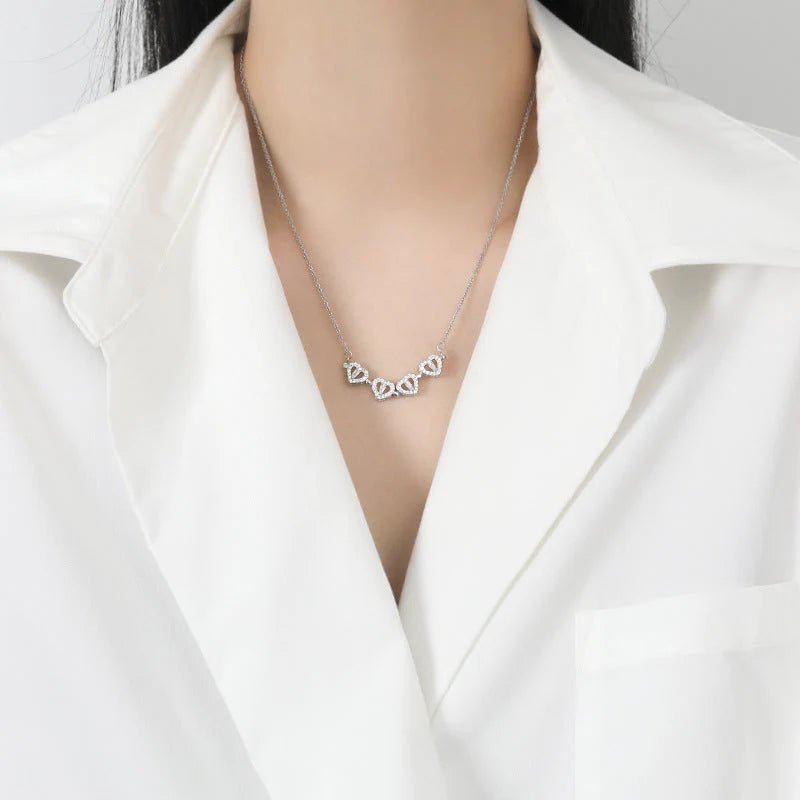 Necklace Four-Heart Clover Adjustable Chain & Eternal Rose Box