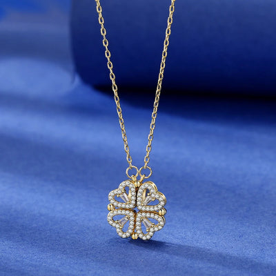 Necklace Four-Heart Clover Adjustable Chain & Eternal Rose Box