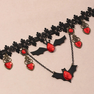Necklace Gothic Bat Pendant Ruby Heart Adjustable Metal Chain