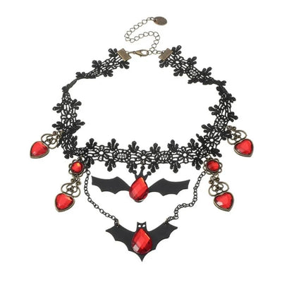 Necklace Gothic Bat Pendant Ruby Heart Adjustable Metal Chain