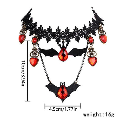Necklace Gothic Bat Pendant Ruby Heart Adjustable Metal Chain