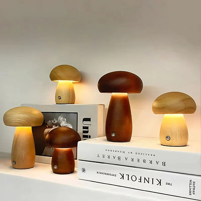 Night Light Mushroom Touch Dimmable Solid Beech USB Rechargeable