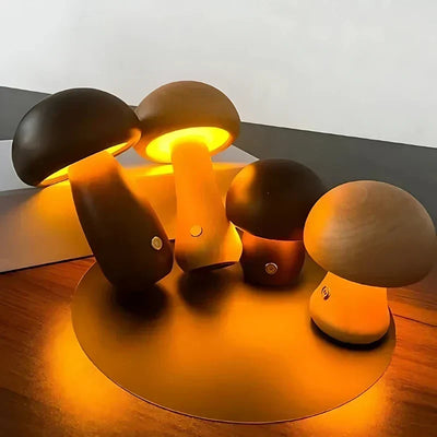 Night Light Mushroom Touch Dimmable Solid Beech USB Rechargeable