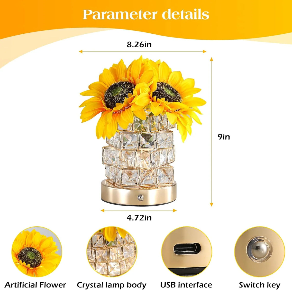 Night Light Sunflower Touch Control Rechargeable Adjustable Brightness