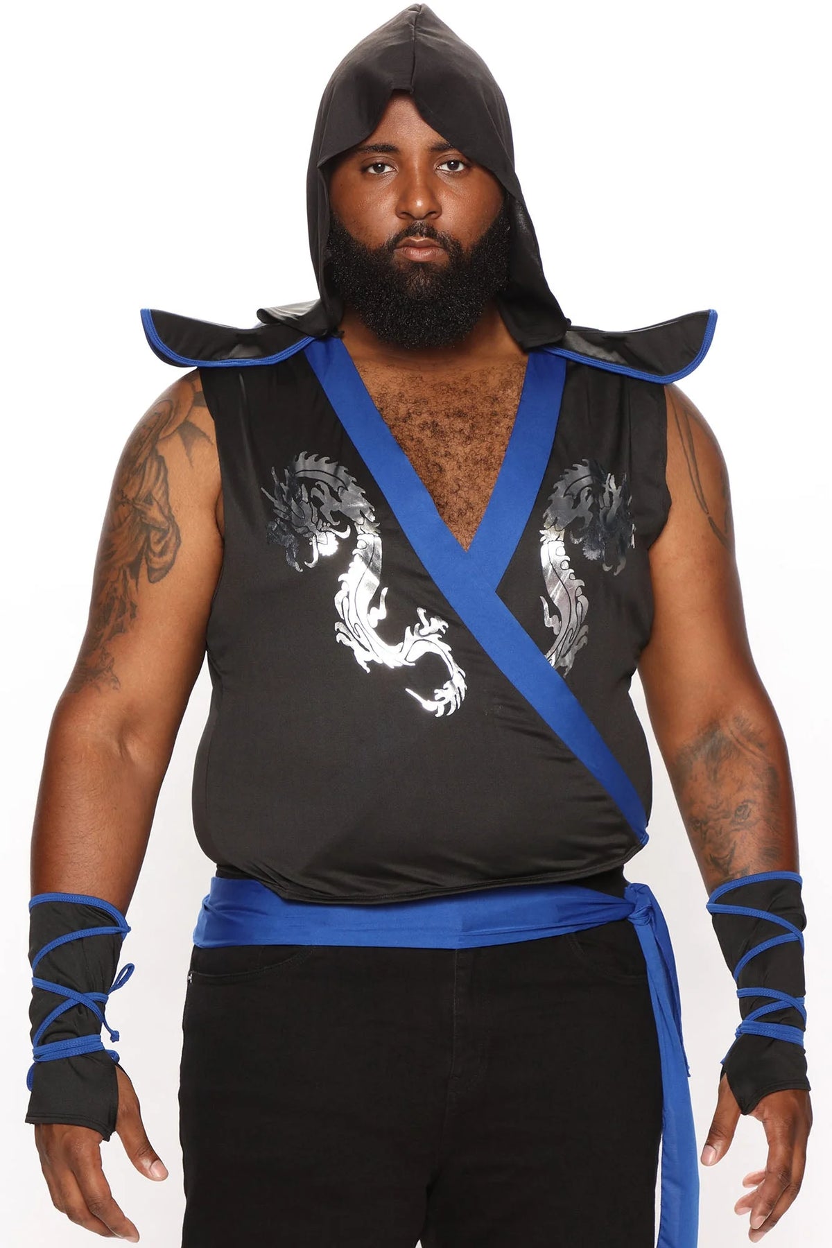Ninja Costume Set Hooded Tunic Stretch Fit