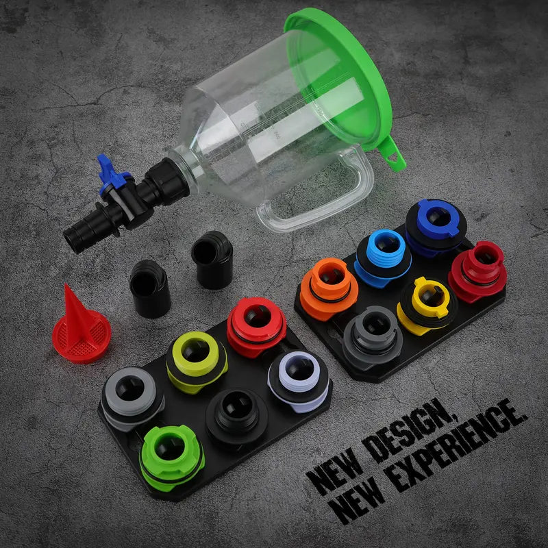 Oil Funnel Adapter Kit Color-Coded Adapters & Magnetic Trays