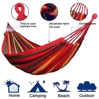 Outdoor Hammock Breathable Cotton Sturdy Ropes & Carrying Bag