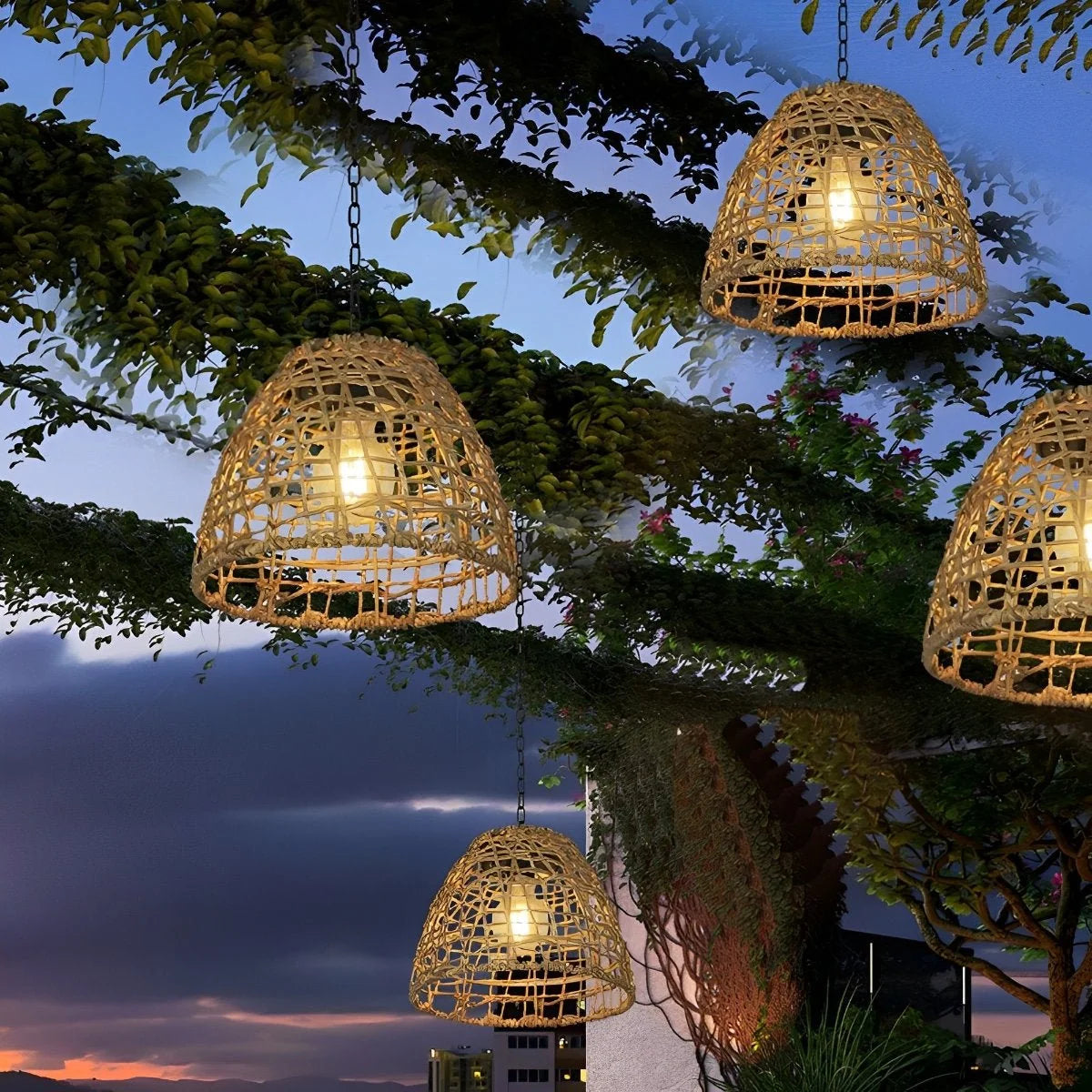 Outdoor Lantern Solar Woven Rattan Weatherproof
