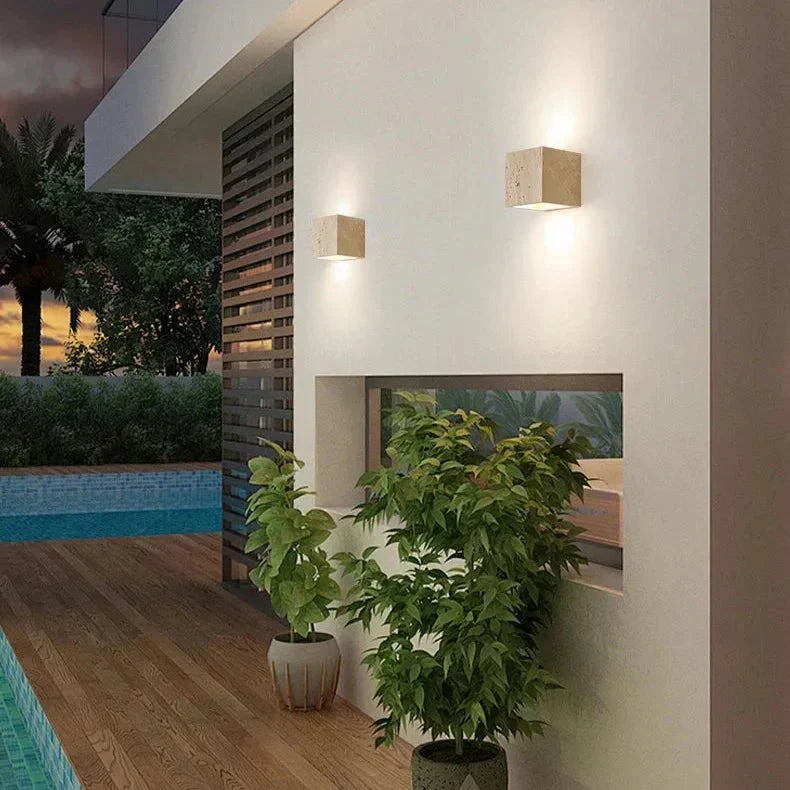 Outdoor Wall Light Yellow Travertine Weather-Resistant