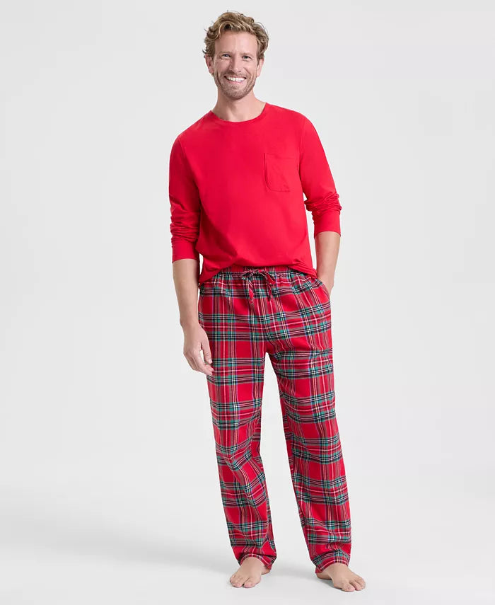 Pajama Set Cotton Flannel Drawstring Waist & Pockets