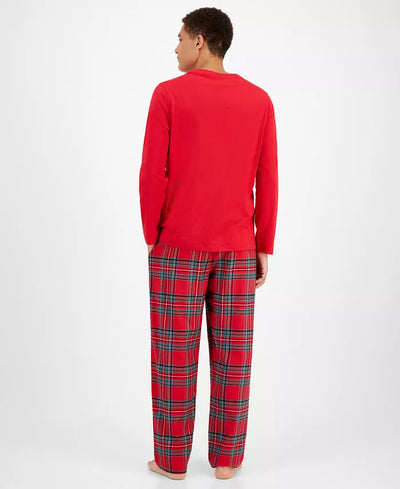 Pajama Set Cotton Flannel Drawstring Waist & Pockets