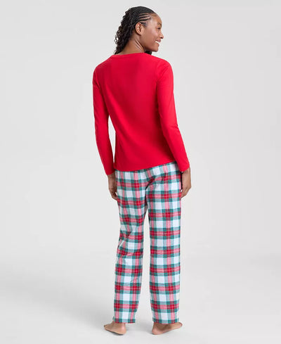 Pajama Set Plaid Flannel Heat-Trapping Drawstring Waist & Pockets