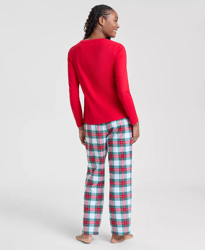 Pajama Set Plaid Flannel Heat-Trapping Drawstring Waist & Pockets