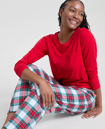 Pajama Set Plaid Flannel Heat-Trapping Drawstring Waist & Pockets