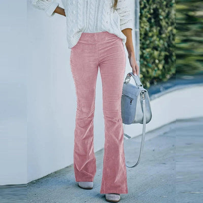 Pants Stretch Velvet Elastic Waistband Straight Leg