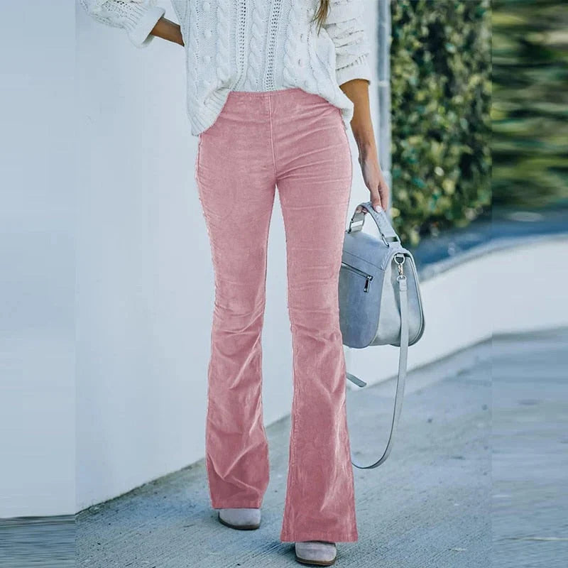 Pants Stretch Velvet Elastic Waistband Straight Leg
