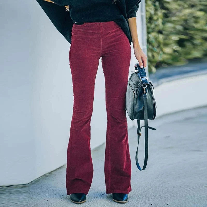 Pants Stretch Velvet Elastic Waistband Straight Leg
