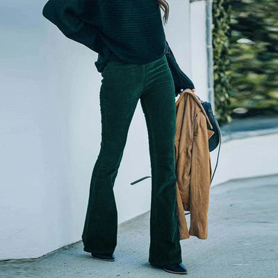Pants Stretch Velvet Elastic Waistband Straight Leg