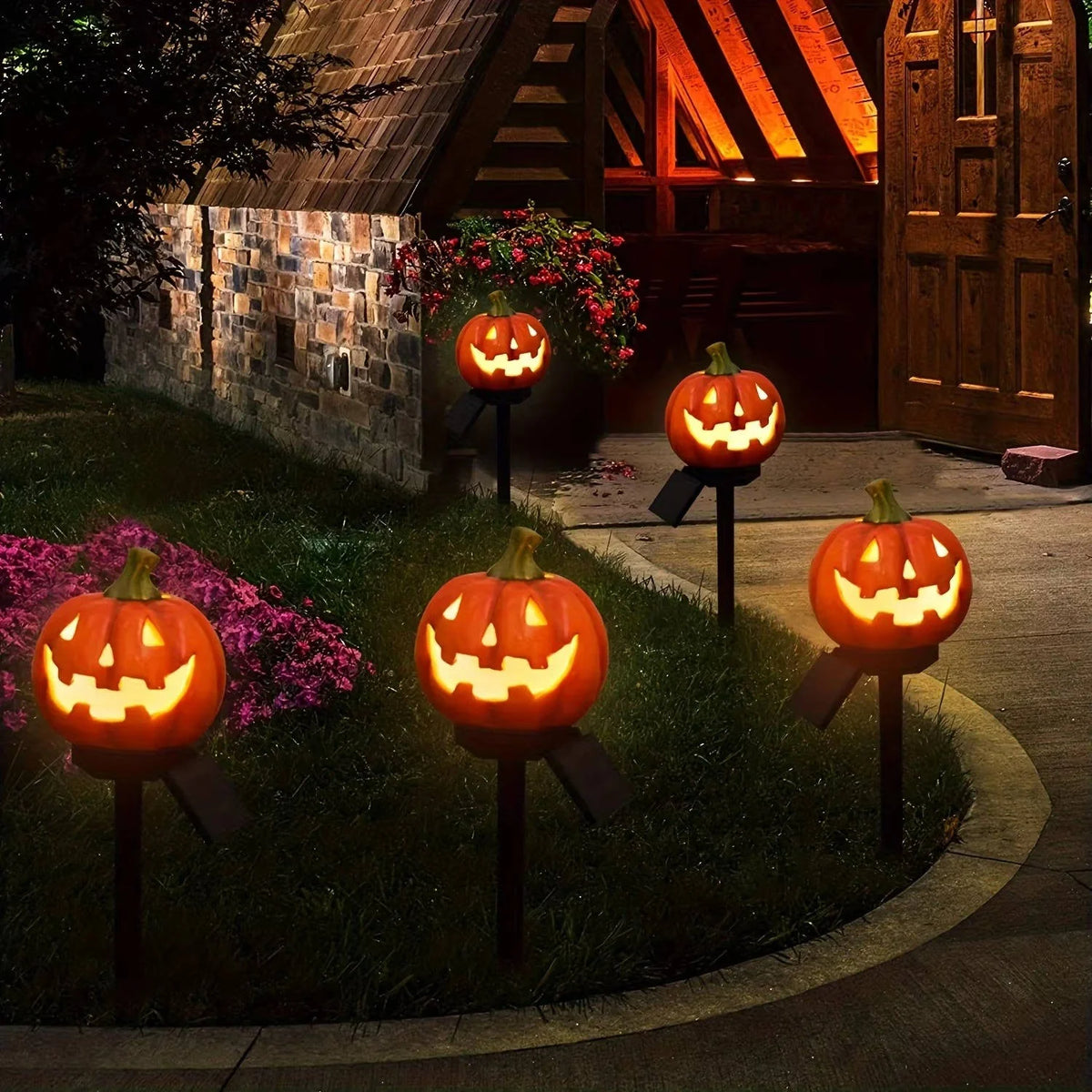 Pathway Light Pumpkin Solar Dusk Sensor Waterproof Resin