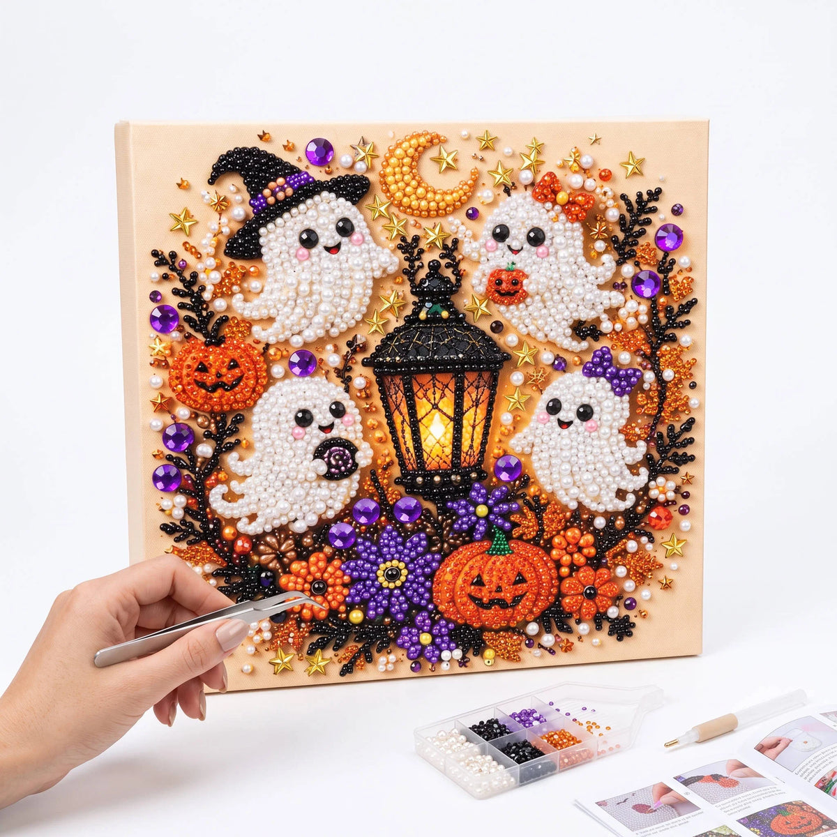 Pearl Bead Art Kit Numbered Canvas Halloween Design