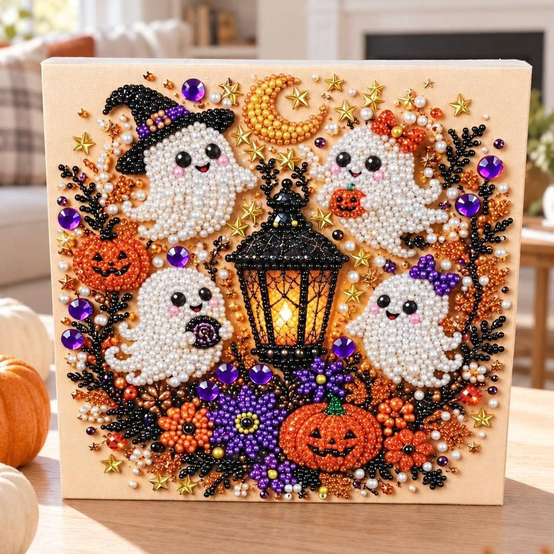 Pearl Bead Art Kit Numbered Canvas Halloween Design