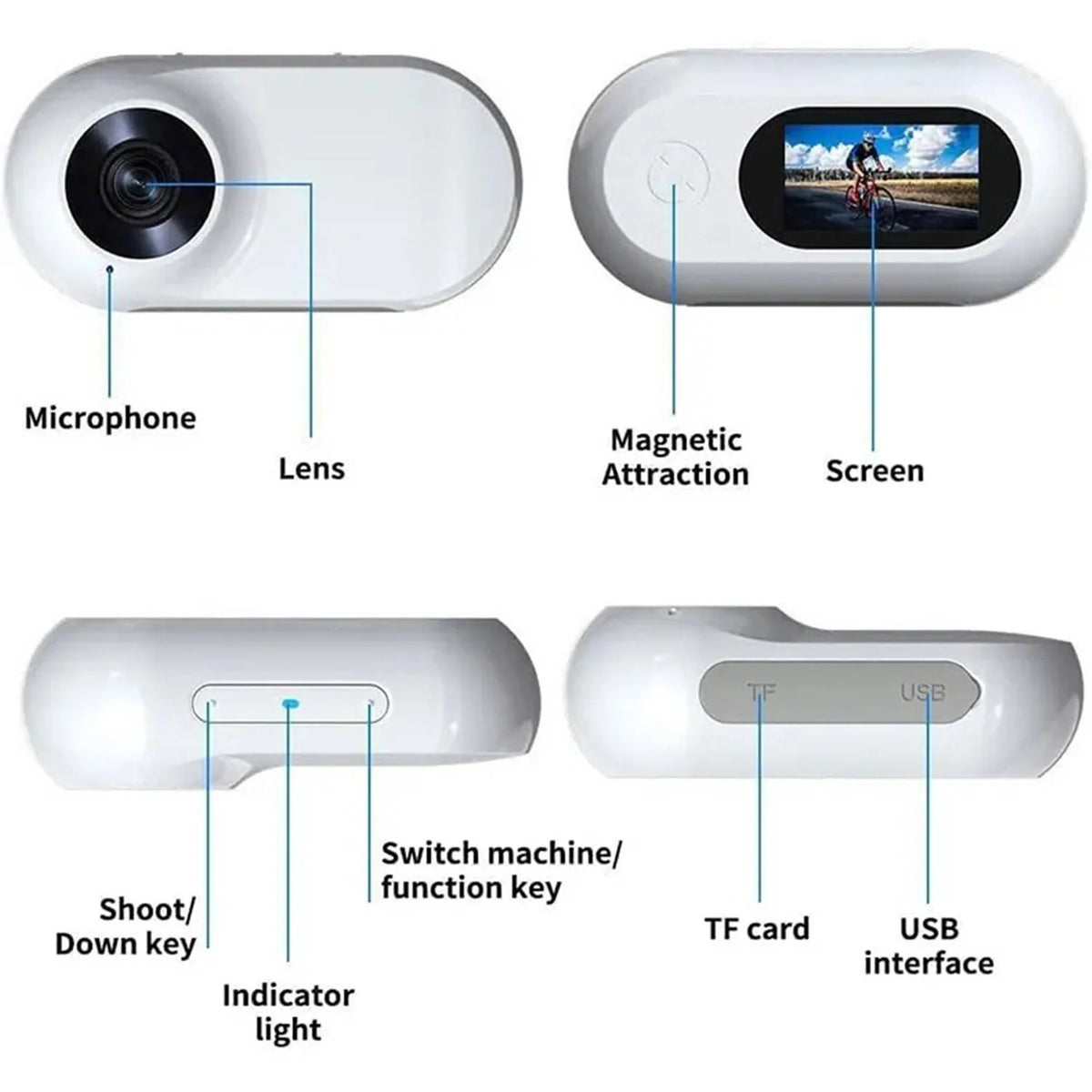 Pet Camera Collar Magnetic Mount 170° Wide-Angle Night Vision