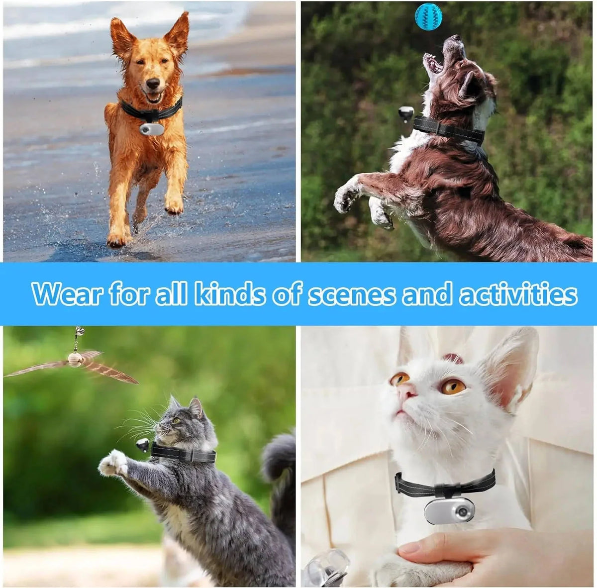 Pet Camera Collar Magnetic Mount 170° Wide-Angle Night Vision