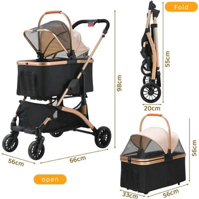 Pet Stroller Foldable Frame & Detachable Box
