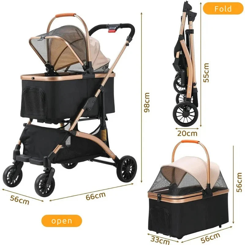 Pet Stroller Foldable Frame & Detachable Box
