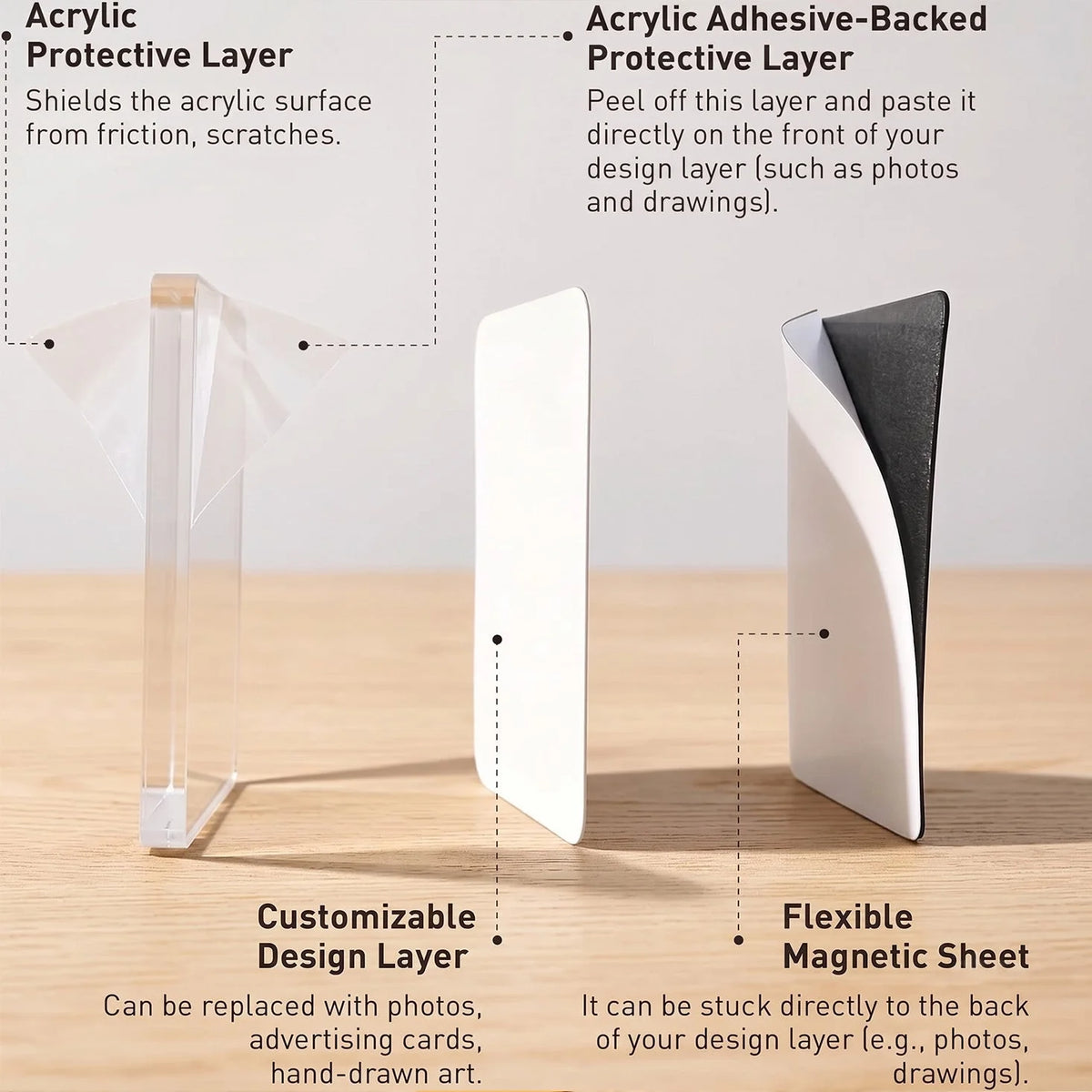 Photo Frames Self-Adhesive Crystal Clear & Removable Magnets