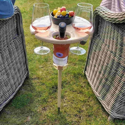 Picnic Table Birch Wood Top Integrated Wine & Bottle Holder