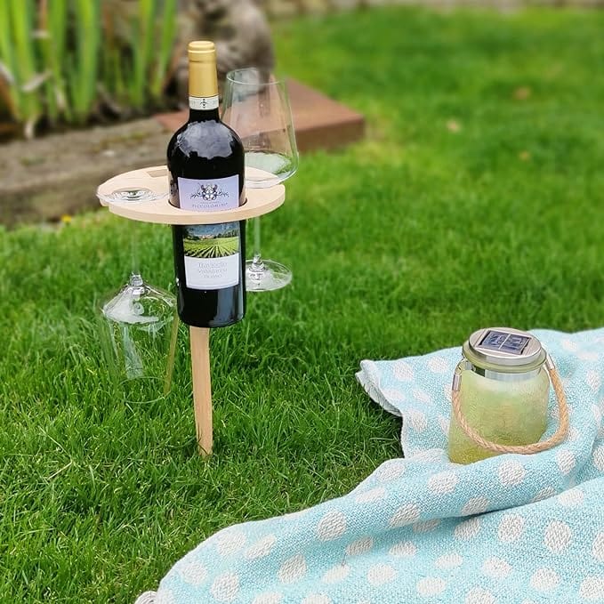 Picnic Table Birch Wood Top Integrated Wine & Bottle Holder