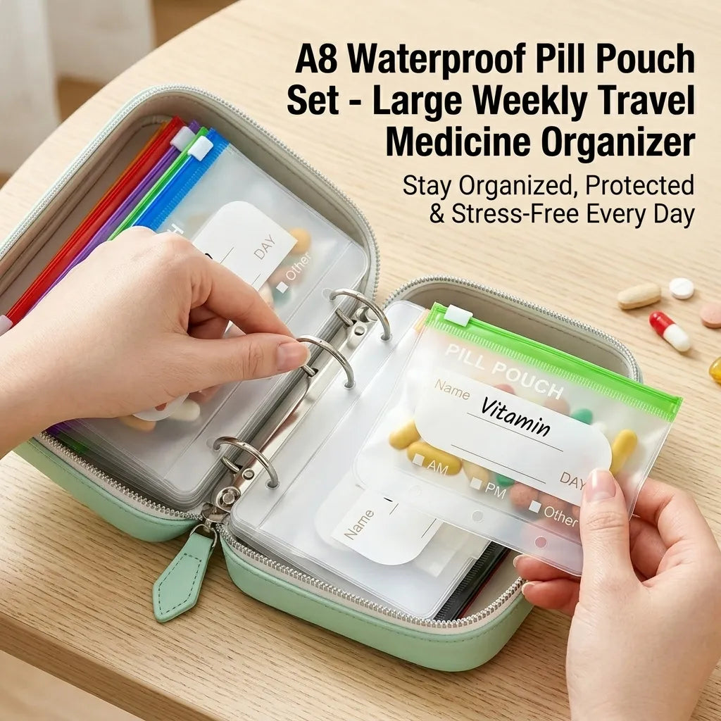 Pill Organizer Labelable & Waterproof Pouches Ring Binder