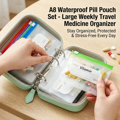 Pill Organizer Labelable & Waterproof Pouches Ring Binder