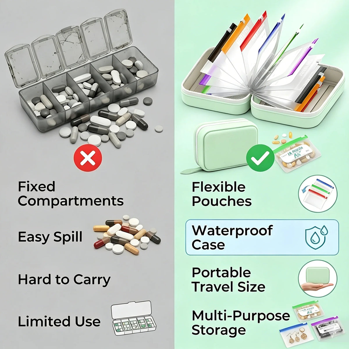 Pill Organizer Labelable & Waterproof Pouches Ring Binder