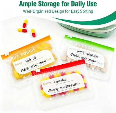 Pill Organizer Ring Binder Writable & Waterproof Pouches