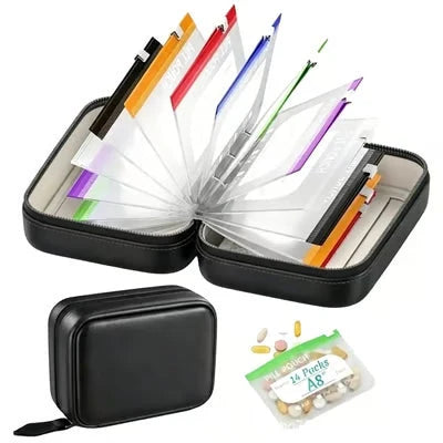 Pill Organizer Ring Binder Writable & Waterproof Pouches