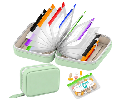 Pill Organizer Ring Binder Writable & Waterproof Pouches