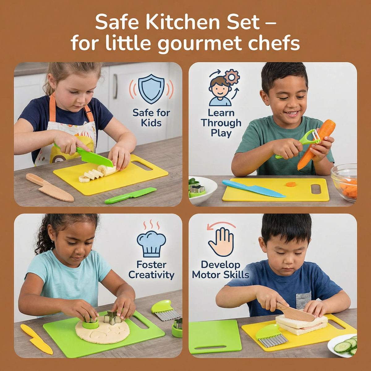 Play Kitchen Tool Set Child-Sized Easy-Grip Handles