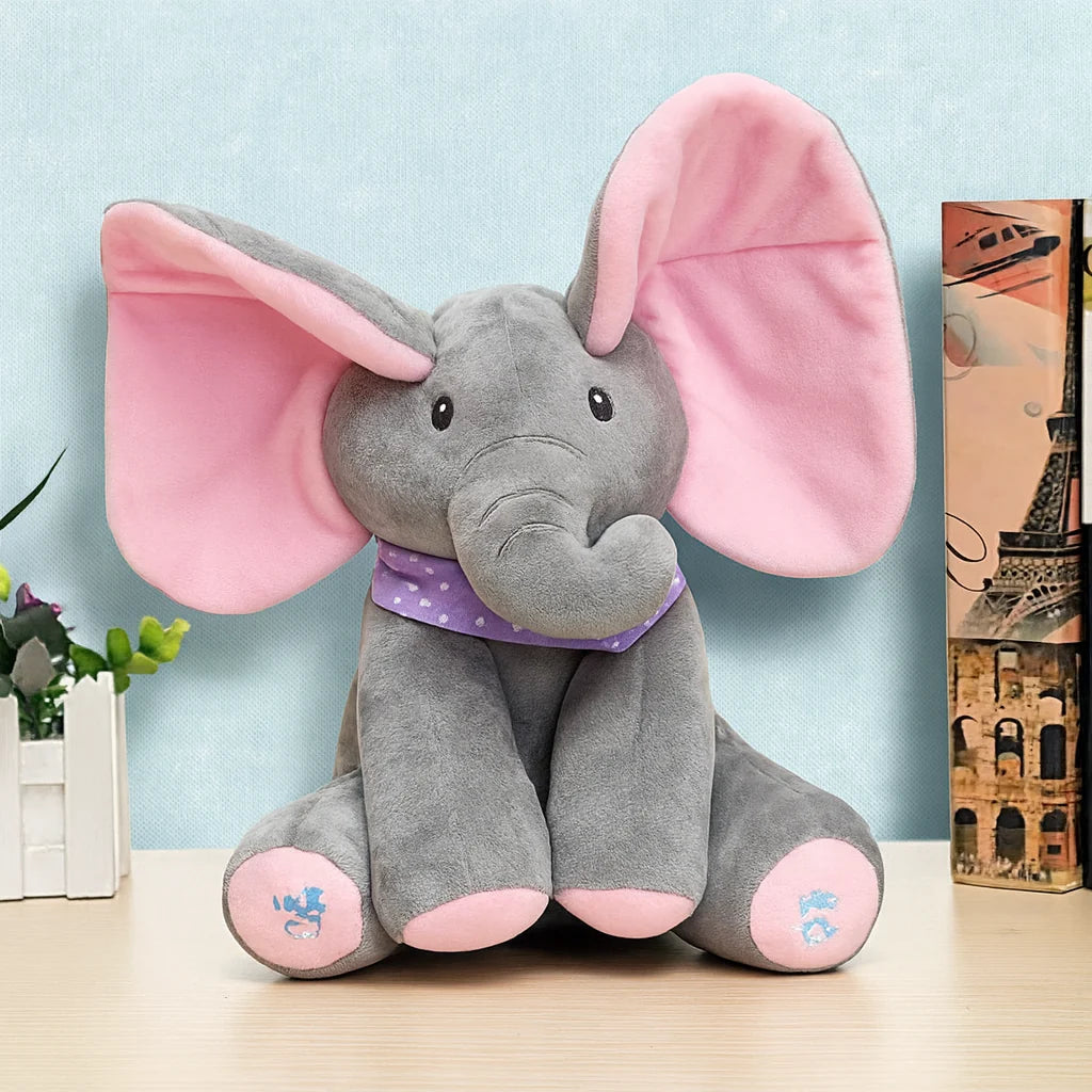Plush Elephant Foot-Activated Ear Flap & Peek-A-Boo